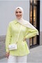 Striped Buttoned Modal Tunic with Side Laces - Light Yellow - 3