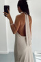Stone Neckline Gathered Satin Dress - 2Y251089 - 3