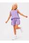 Girl's Wrinkled Fabric Floral Patterned Ruffle Detailed Shorts Summer Set - 2