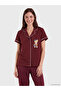 Burgundy Bear Teddy Printed Women's Pajama Set - 2