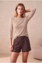 Women's Tile / Ecru Striped Cotton Slim Fit Boat Neck 3/4 Sleeve Blouse Whitney - 4