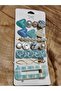 Women's blue turquoise side buckle set of 7 - plaid patterned acetate and pearl heart shaped snap buckle - 3