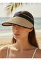 Women's Summer Black Strappy Straw Visor Hat