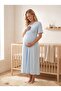 New Season Blue Breastfeeding-Friendly Double-Breasted Collared Summer Short Sleeve Special Design 100% Cotton Maternity Nightgown - 7