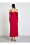 Red Cold Shoulder A-Line Maxi Dress - 5