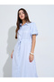 Blue Striped Shirt Midi Dress - 2