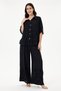 Women's Black Italian 100% Linen Floral Embroidered Trousers - Linen Suit with Shirt Size 40 - 44