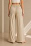 Women's Beige Elastic Waist Lace-Up Wide Leg Pants - 5