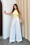 A Pleated Wide-Leg Linen Palazzo Trousers with Elastic Waist at the Back 9064 - White - 4