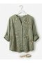 Women's Italian Khaki Sequin Embroidered Cotton Linen Loose Blouse – Oversized Casual Stylish Shirt