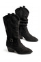 Women's Black Bellows Pointed Toe Thick Heeled Summer Western Cowboy Boots Dera - 2