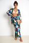 Patterned Summer Viscose Kimono Trousers Set Lrn0013 Blue Green