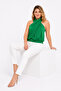 Women's Plus Size Green, Draped Hanging Neck, Neck Tie Short Blouse 65N39577 - 4
