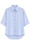 1030 Women's Cotton Striped Lightly Transparent Short Sleeve Oversize Shirt Baby Blue - 2