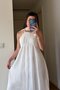 White Drawstring Collar Scarf Long Dress - 3428 - 2