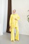 Hooded Detailed Pocketed 100% Cotton Linen Double Set