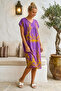 Purple V-Neck Short Sleeve Patterned Casual Viscose Woven Dress 113 64 - 3