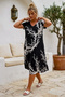 Black-And-White V-Neck Short-Sleeved Patterned Casual Viscose Woven Dress 113 64 - 3