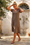 Light Brown V-Neck Short Sleeve Lined Brodelee Casual Cotton Woven Dress 113 55 - 6