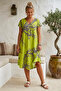 Pistachio Green V-Neck Short Sleeve Patterned Casual Viscose Woven Dress 113 64
