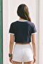Women's Garnished Front Printed Bodysuit - Navy Blue - 3