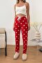 Women's Elastic Waist Heart Patterned Pajama Bottoms Red - 26Y 4522 - 2