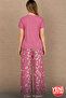 Women's Dusty Rose Floral Patterned Viscose Pajama Set Relaxed Fit Short Sleeve Wide Leg Pajama Set 12683 - 2