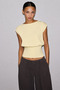 Bele Oturan Kayık Yaka Butter Yellow Stretchy Crop Top Blouse - 2