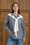 Anthracite Women's Striped Shirt with White Knitwear Look, Detailed Long Sleeve Oversize Shirt - 3