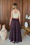 Women's Elastic Waist Patterned Long Skirt Brown - 26Y 5038 - 5