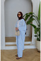 Tulle Floral Embroidered Bat Sleeve Linen Suit - 2