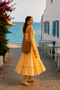 Yellow Gingham Skirt with Ruffle Detail at the Hem, Square Neckline, Mid-Length Dress - 8