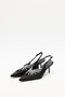 Heels 2631 - Pointed Toe Stone Embellished Black Satin Women's Heels - 4