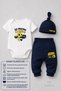 Baby 3-Piece Set Yellow Navy Blue Fan Themed Short Sleeve 100% Cotton Newborn Bodysuit Pants Hat Set I'M Ready for My First Match 0-9 Months - 3