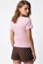 2158 Women's Lycra Bird Eye Detailed Boat Neck Blouse Pink - 5