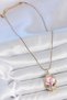 316L Steel Gold Color Chain Pink Enamel Pearl Flower Embroidered Portrait Model Women's Necklace - 2