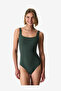 Women Neck Opening Green Swimsuit