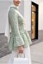 Hakim Yaka Front Buttoned Lined Ruffled Polyviscon Tunic - Water Green - 6