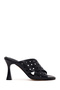 Women's Black Thick Heeled Leather Slippers 26Pfd230618