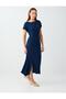 Navy Blue Slit Detailed Boat Neck Midi Dress - 2