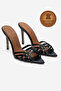 Genuine Leather Women's Open Toe Design Thin Heeled Slippers Black Skin Proton - 8