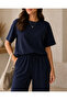 Women's Modal Fabric Crew Neck Short Sleeve Loose Leg Pants Two-Piece Set - 3