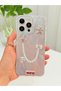 iPhone 15 Pro Max Stone Case with Pearl Necklace Detail, Marble Effect, 3D Heart and Motif Charm Cover - 6