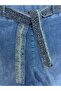 Plus Size Belted Lycra Stoned Denim Women's Trousers - 3