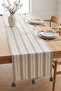 Gray Striped Gray Tasseled Cotton Table Decorative Runner 40X110 cm - 3