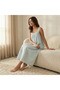 Midi Night Dress Sleeveless Ribbon Tie-Up Cotton - 3