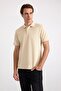 Beige Regular Plain Embroidered Pique Buttoned Polo Collar T-Shirt - 2