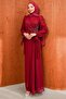 Burgundy Waist Gathered Stoned Evening Dress - 3