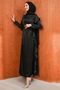 Black Satin Evening Dress with Shoulder Drapes - 4