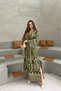 Khaki Patterned Double Breasted Collar Long Women's Dress - 6